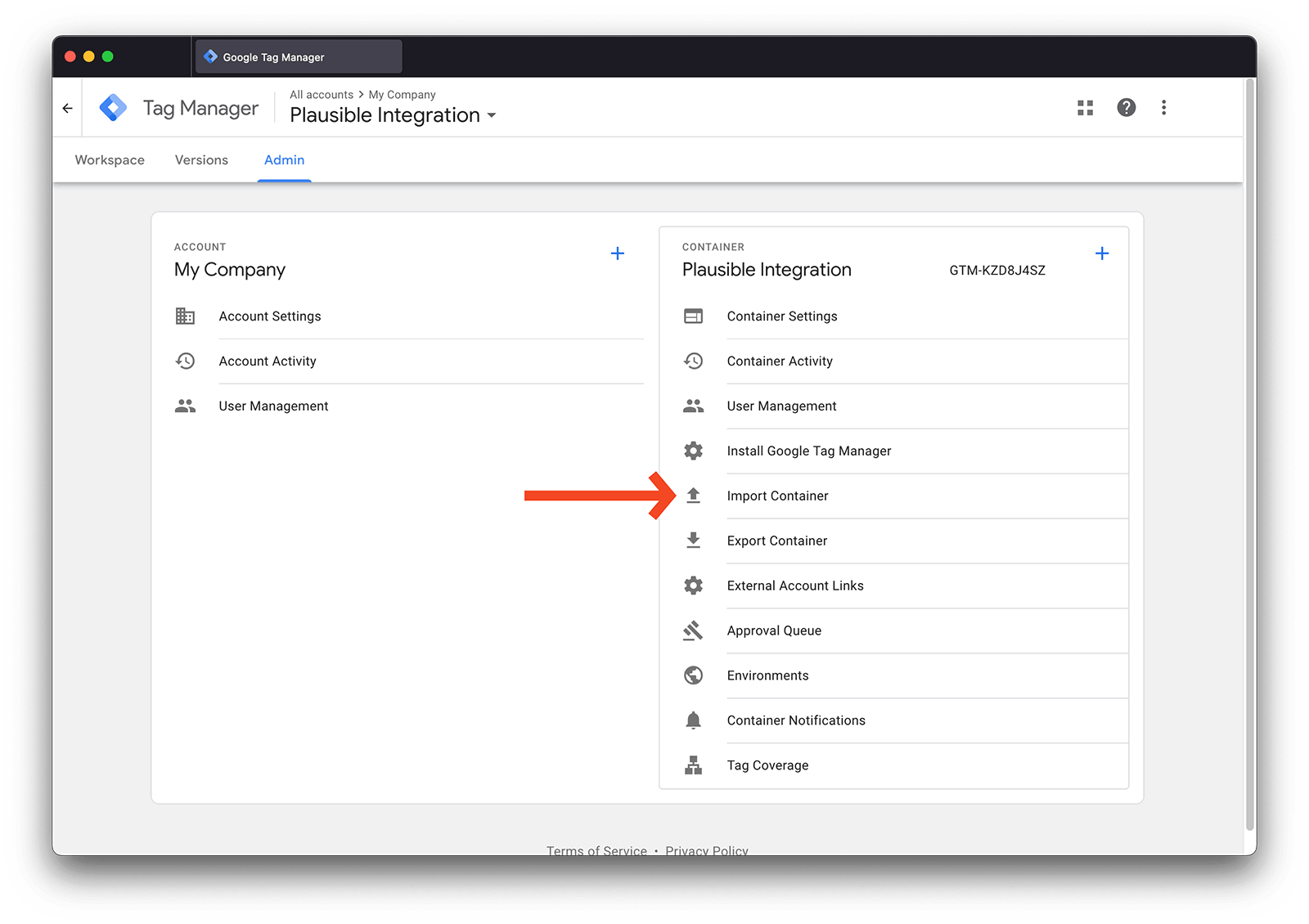 GTM import container