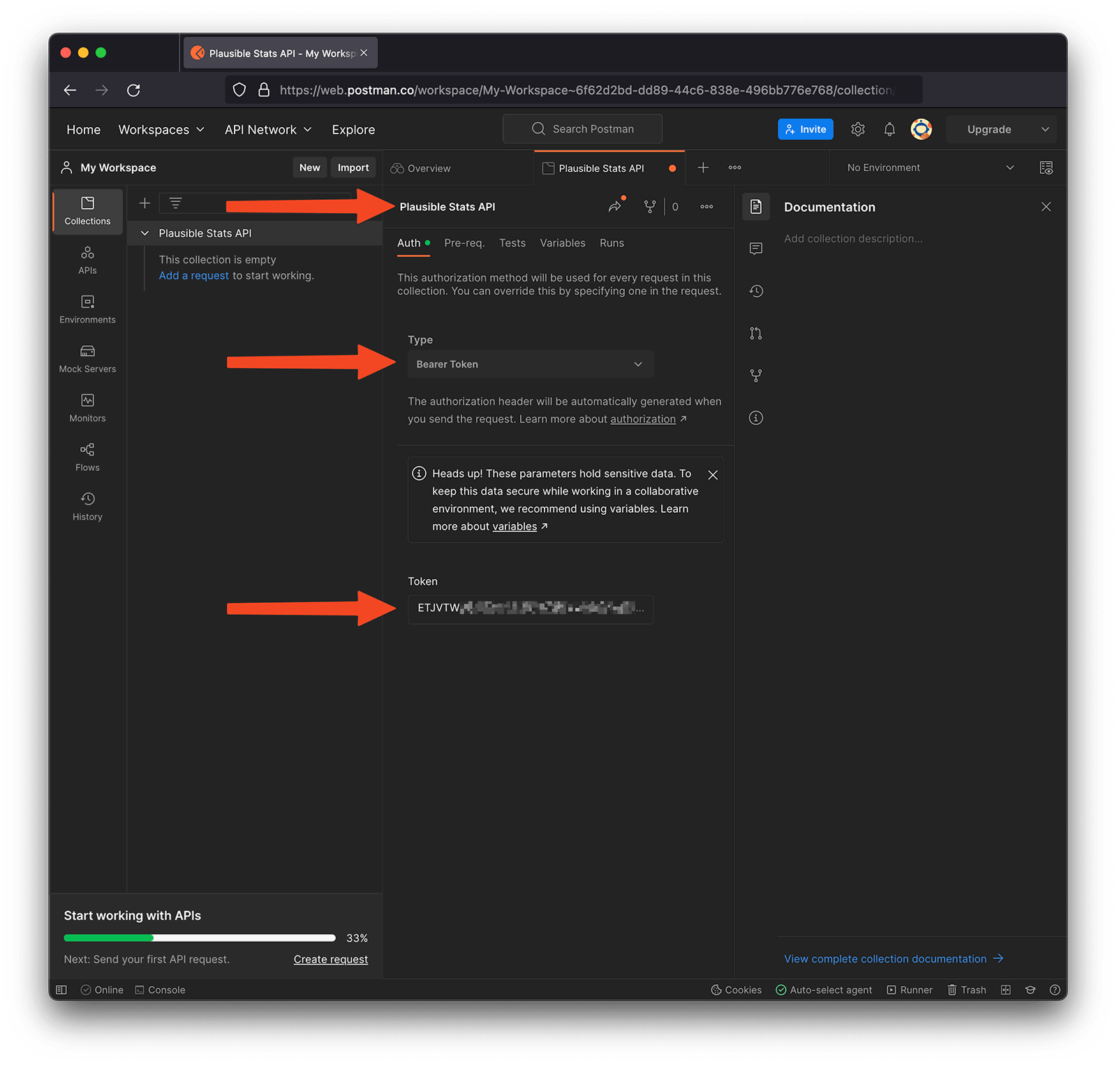 Select the Bearer Token type for authorization